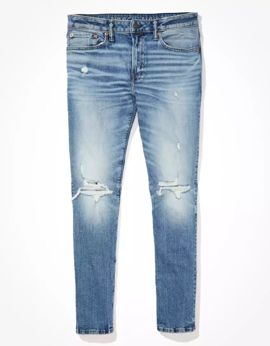 Jean American Eagle AE AirFlexRipped Slim Bleu Homme | QWU-38746545